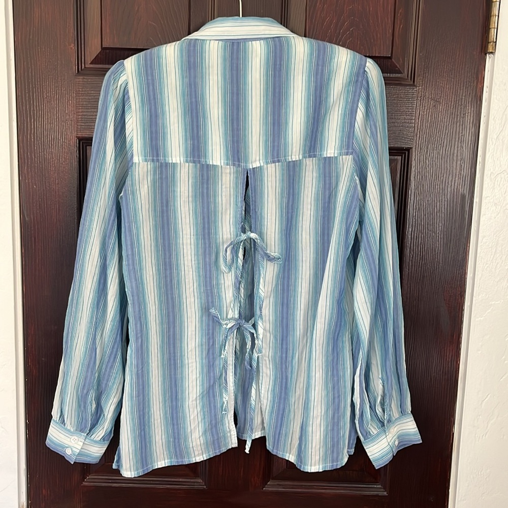 Blue and White Striped Button-Up Shirt